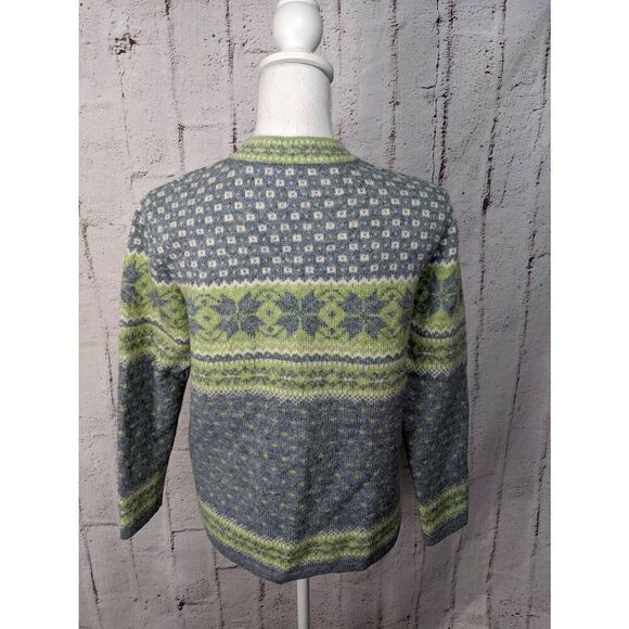 Carroll Reed Nordic Fair Isle Green Gray Wool Clasp Cardigan Sweater Women's Siz - Picture 4 of 8